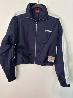 Mitchell & Ness Navy and White Mavericks Cropped Track Jacket